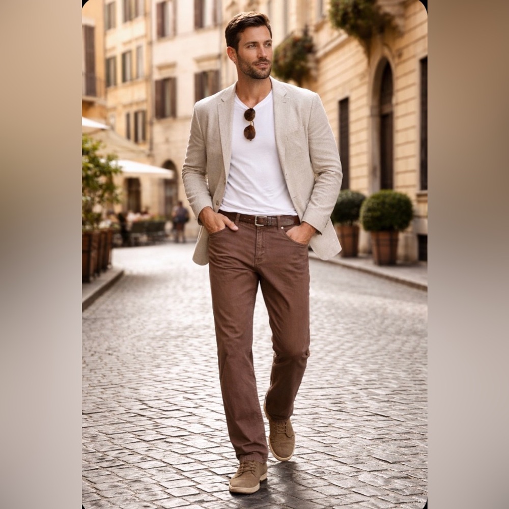 Marco Pescarolo Mens Designer 5 Pocket Pants Nerano M16 Brown Italy Sz 56 /40